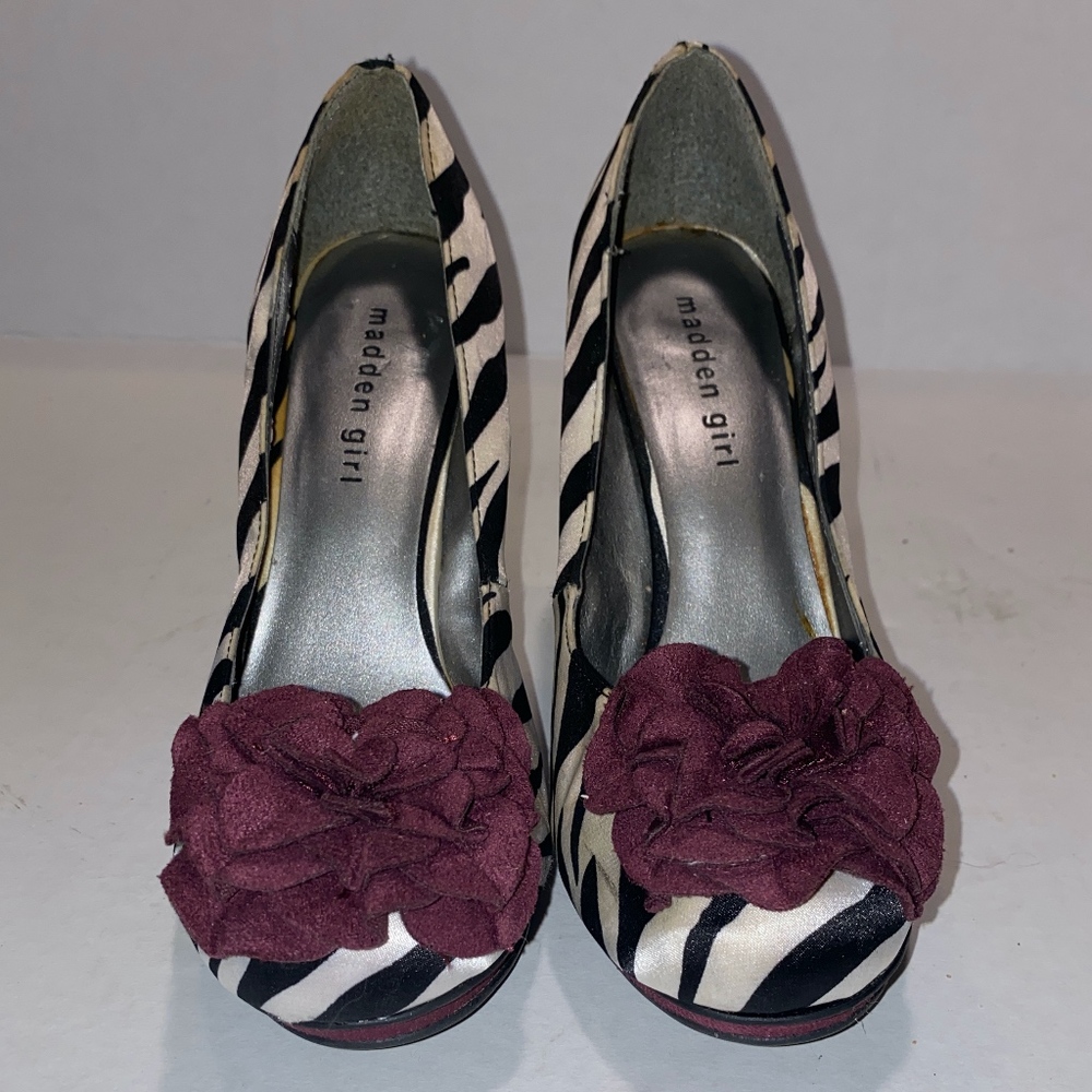 Madden Girl zebra striped heels, size 8